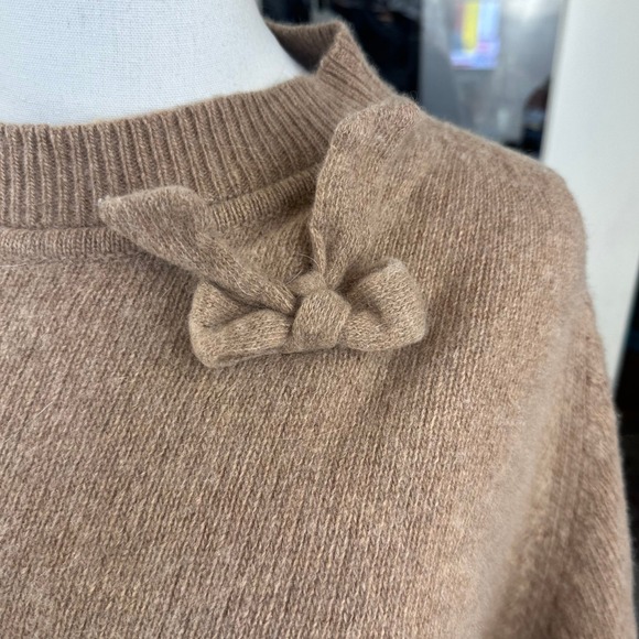 PORTOLANO 100% Cashmere Poncho Sweater Taupe Bow Mock Neck‎ - Picture 2 of 9